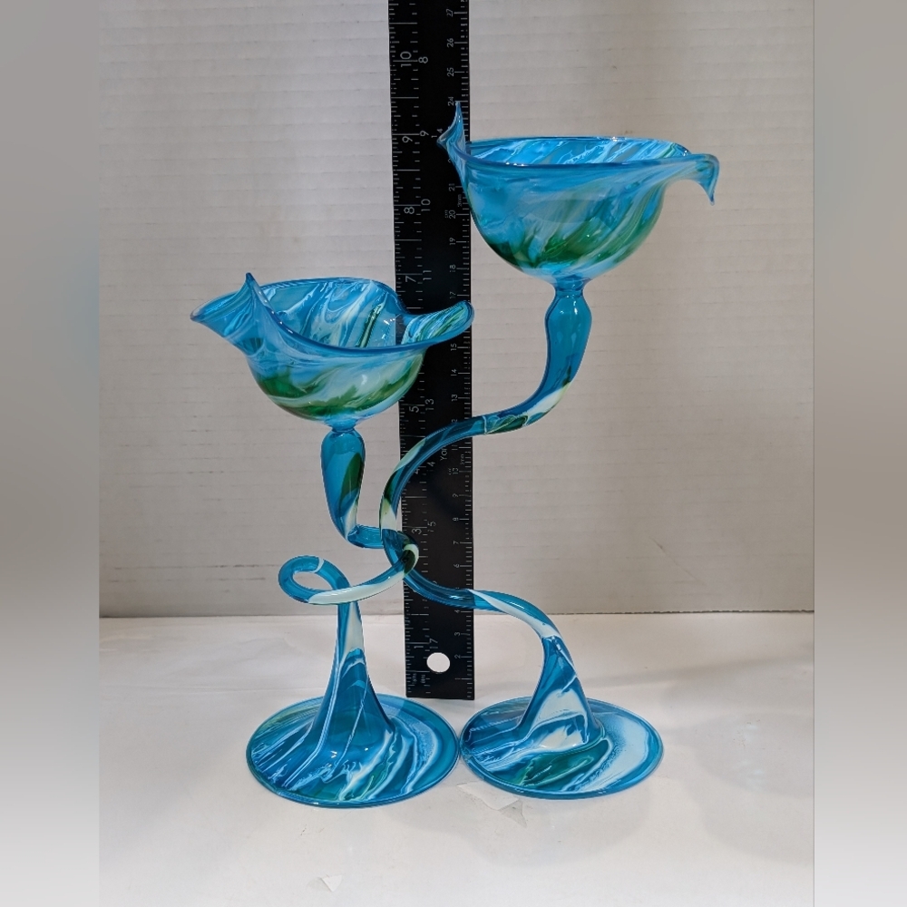 Vintage Hand Blown Glass Flame Glow by Penco Pair of 2 Candlesticks - Picture 5 of 8